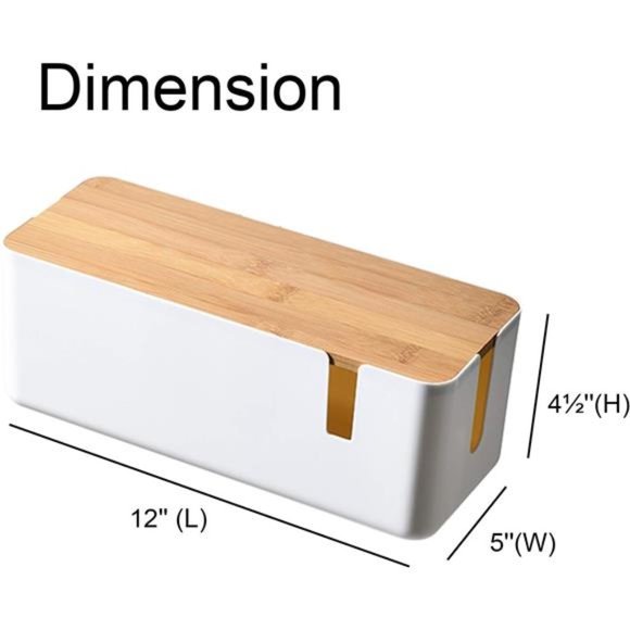 Small Cable Management Box with Bamboo Lid for Extension Cord Power Stripe Surge - Picture 2 of 7